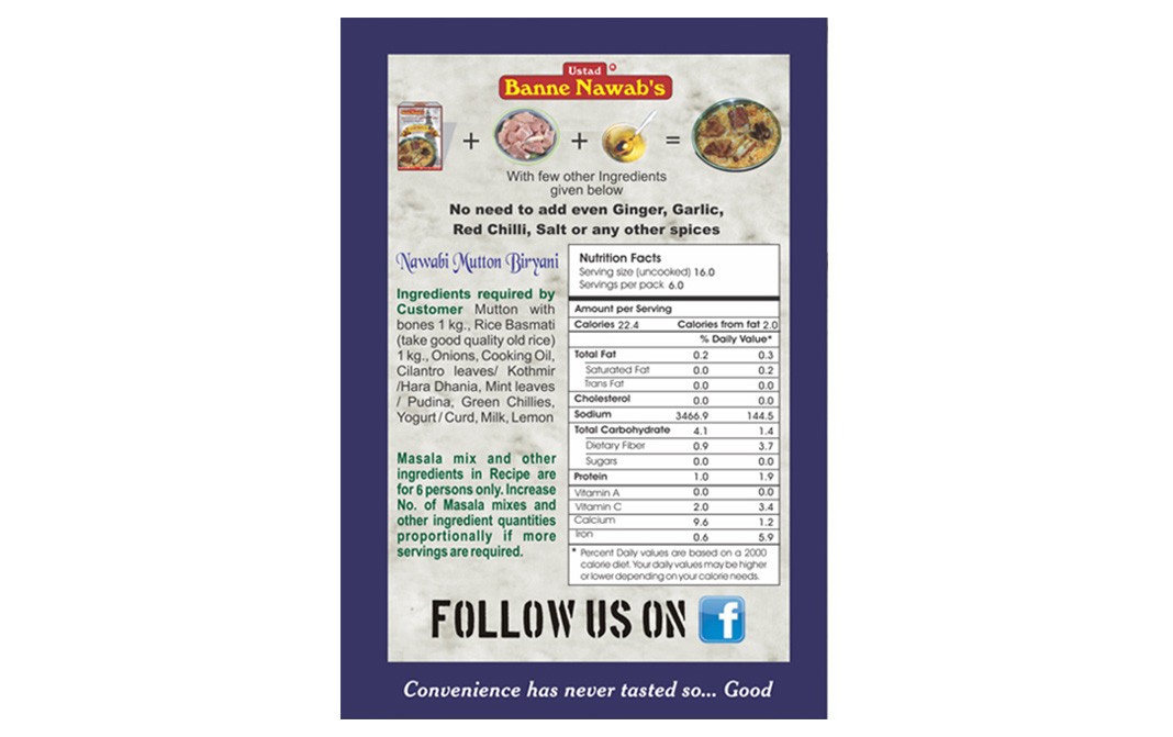 Ustad Banne Nawab's Nawabi Mutton Biryani Masala   Box  96 grams